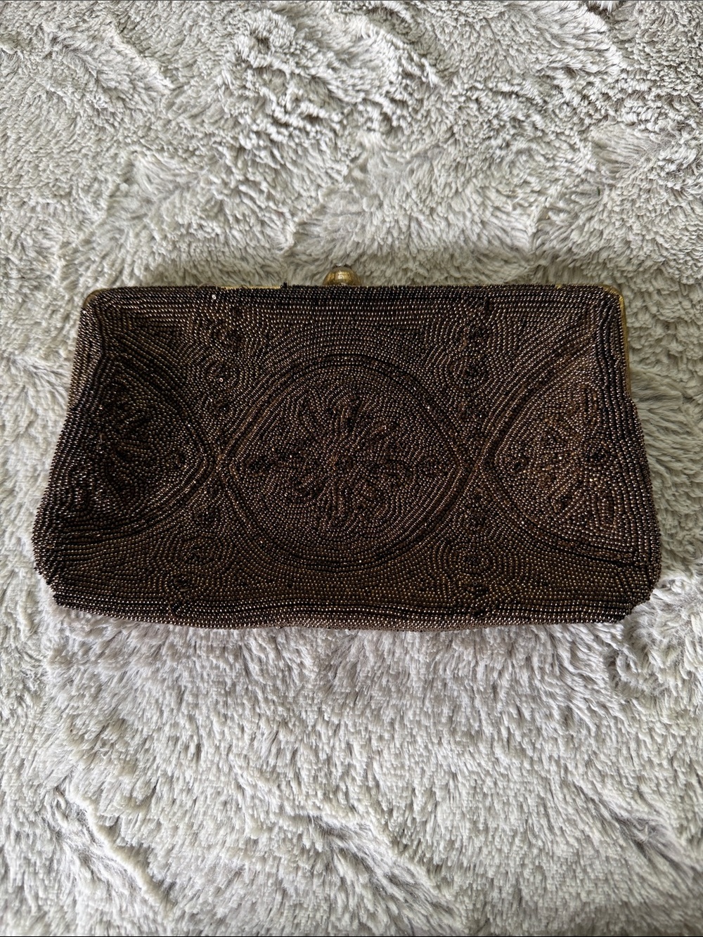 Saks Fifth Avenue Brown Beaded Evening Clutch